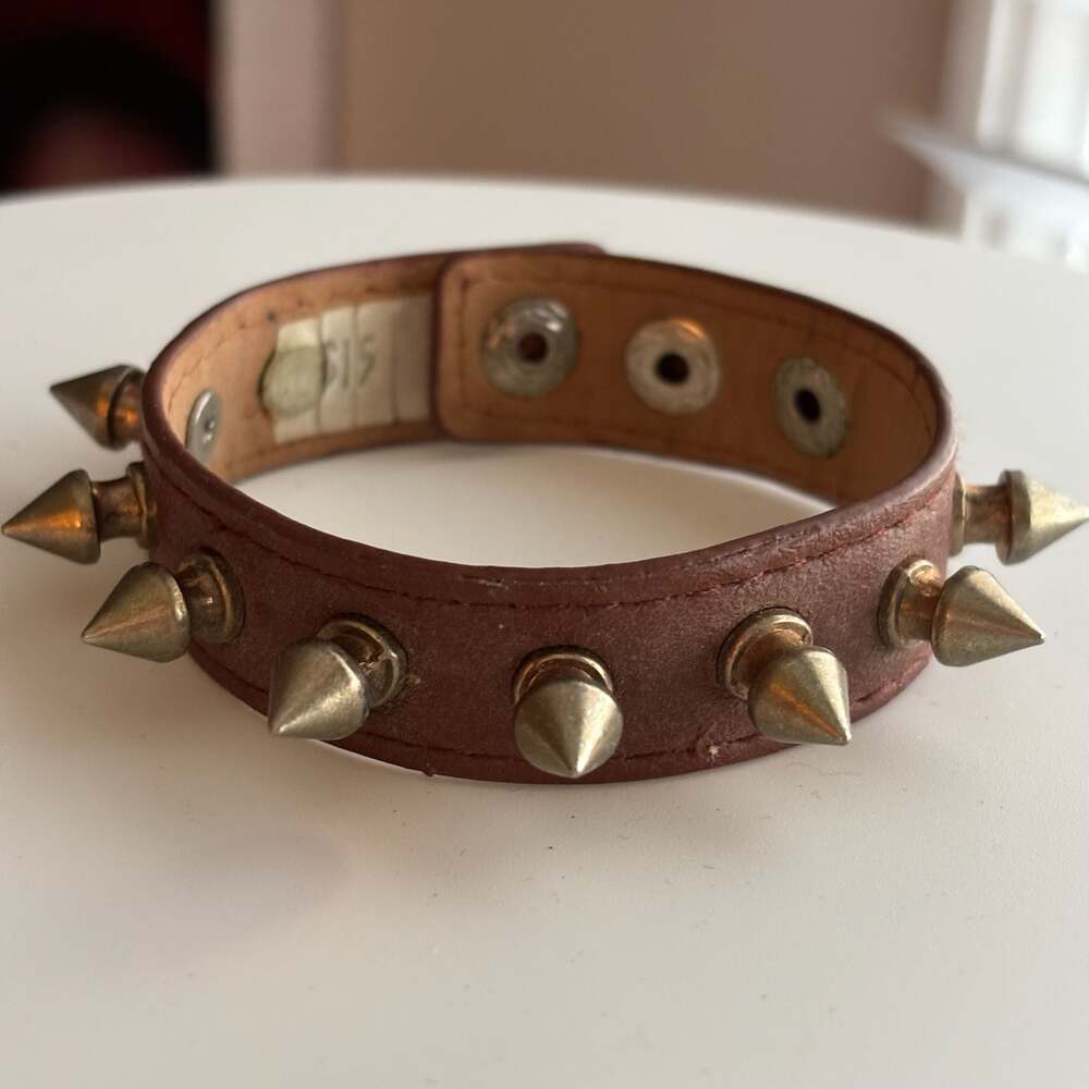 Vintage Brown Leather Spike Studded Punk Rock Bracelet